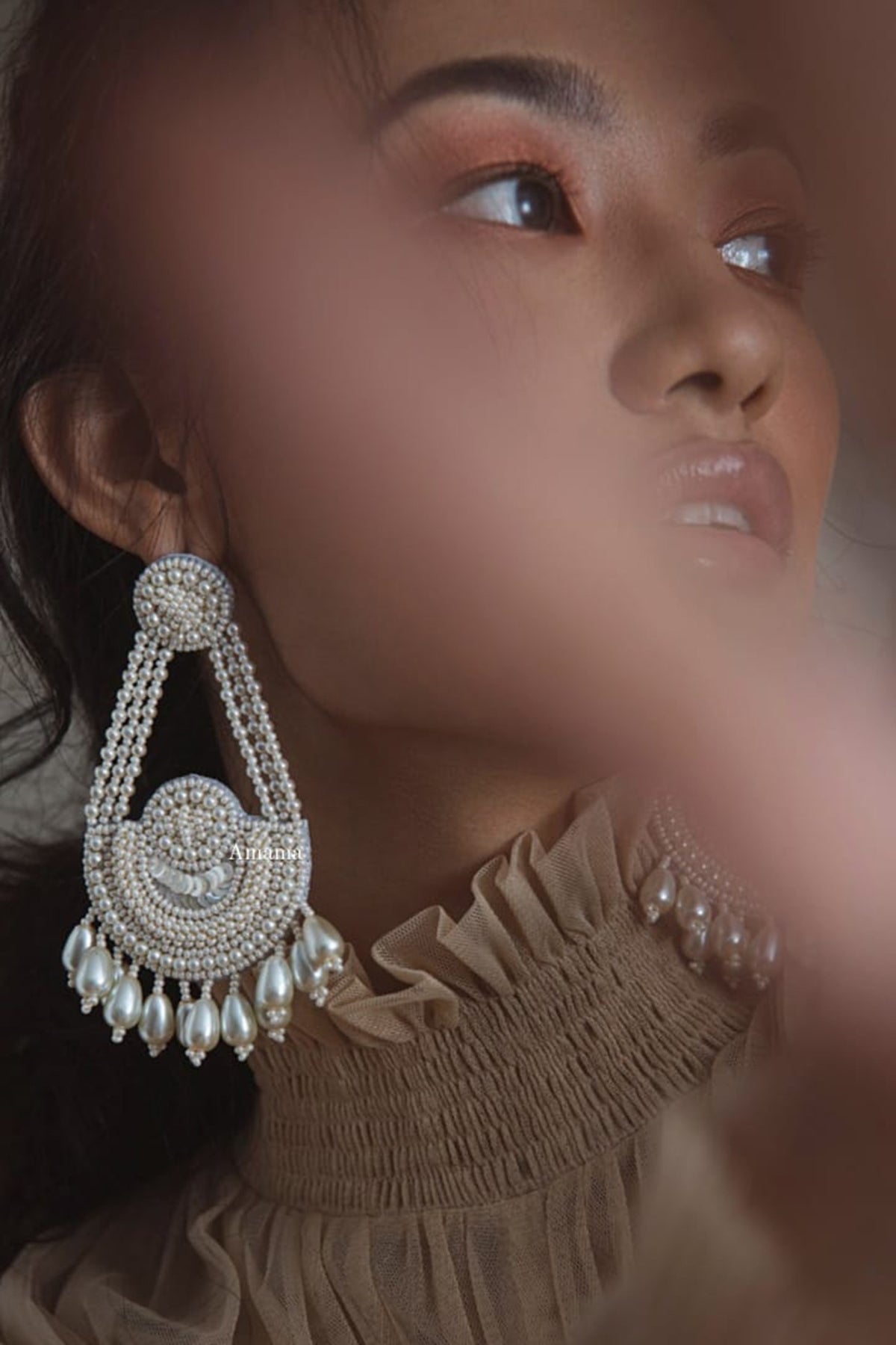 White Hand Embroidered Glass Earrings