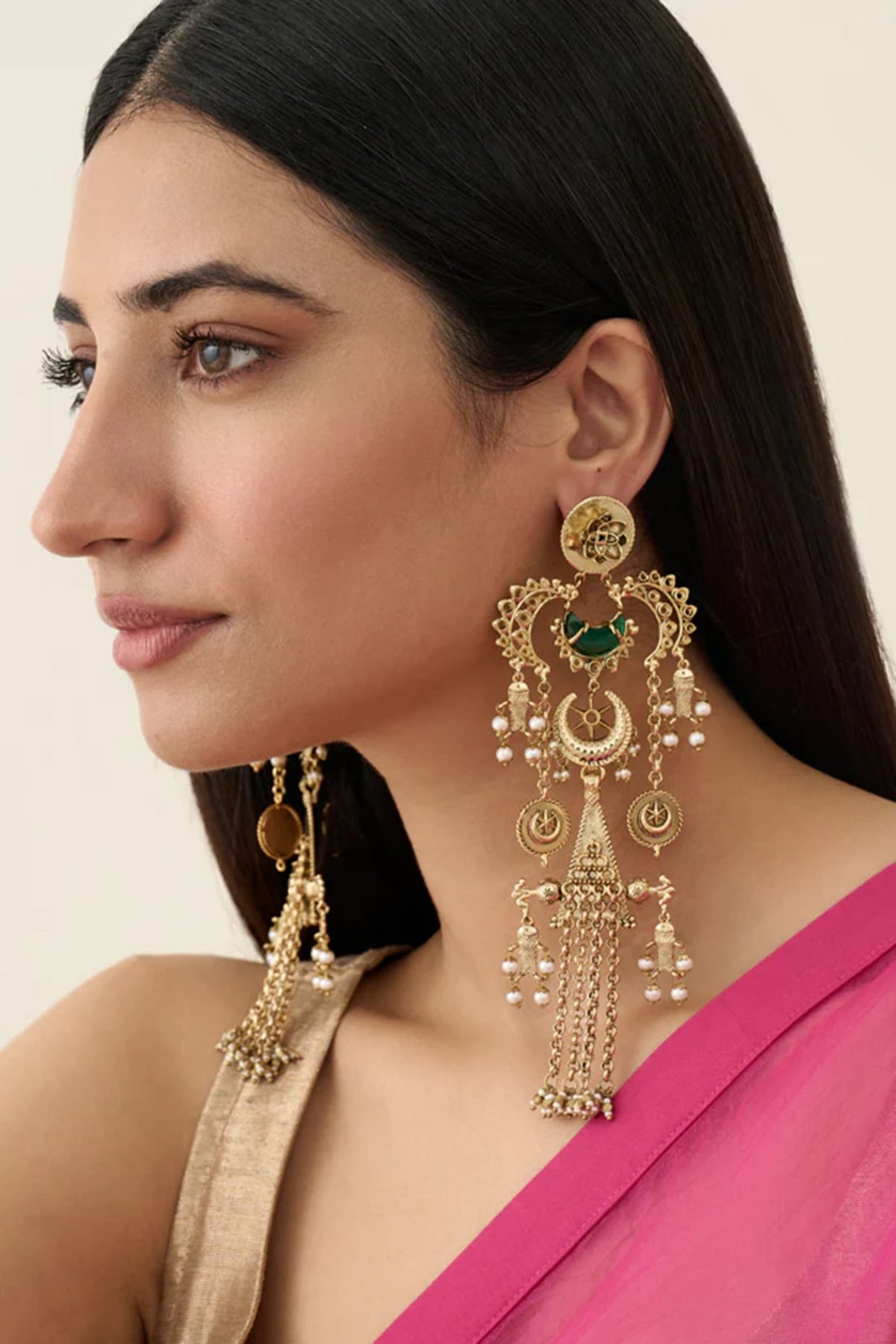 Antique Gold Plated Faux Pearl Dangler Earrings