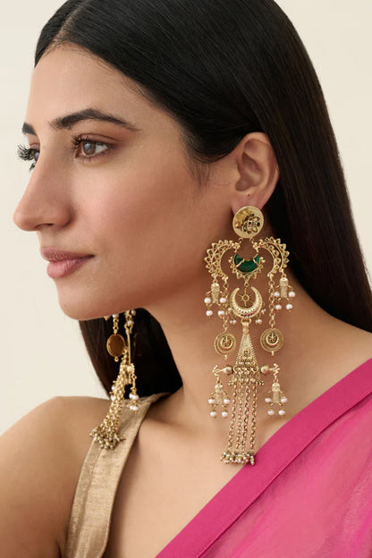 Antique Gold Plated Faux Pearl Dangler Earrings