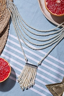 White Embroidered Long Necklace