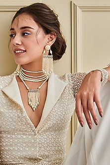 White Embroidered Long Necklace