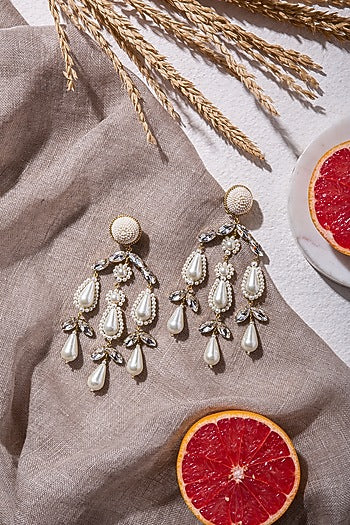 White Dangler Earrings With Embroidery