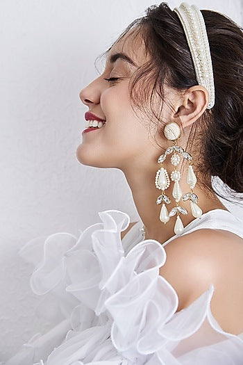White Dangler Earrings With Embroidery
