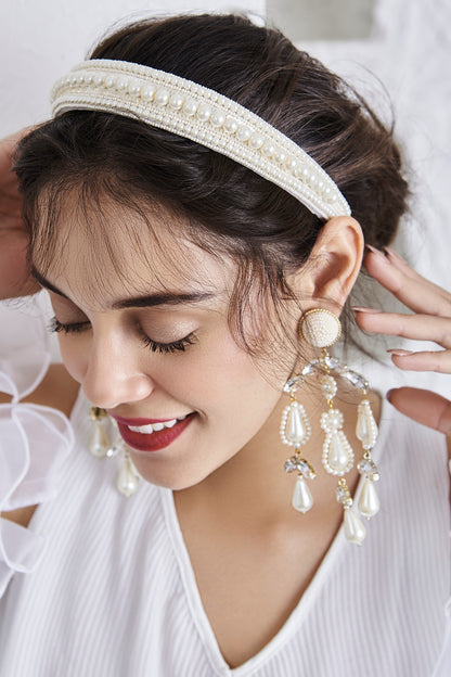 White Dangler Earrings With Embroidery