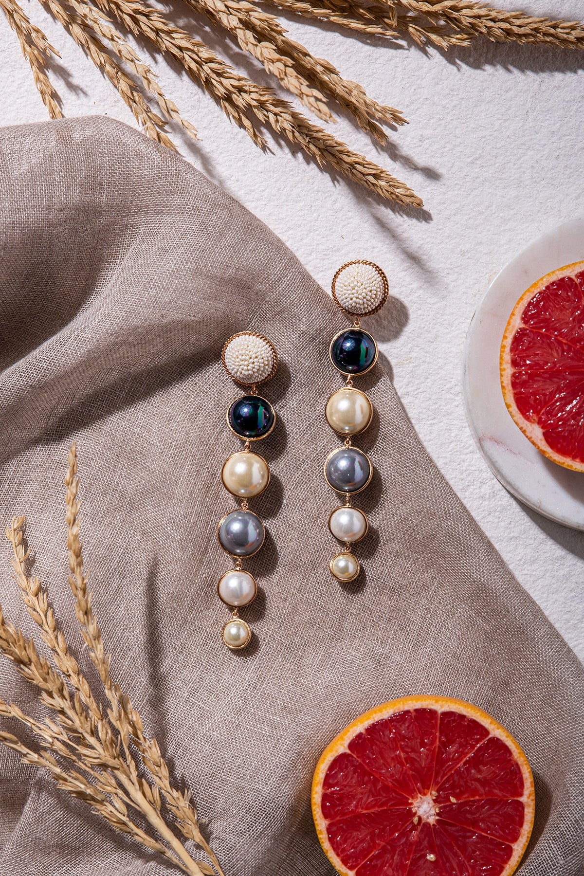 White Dangler Earring With Metal Work