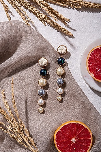 White Dangler Earring With Metal Work