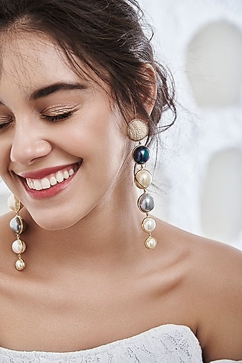White Dangler Earring With Metal Work