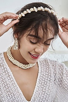 White Embroidered Hair Band