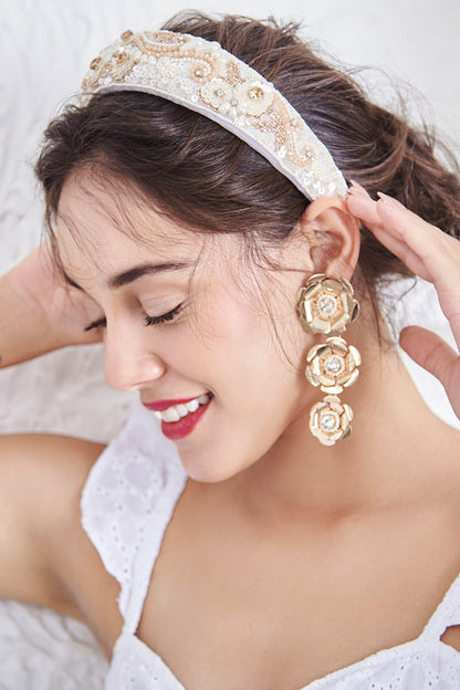 Gold Embroidered Dangler Earrings