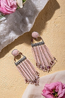Pink Beads Embroidered Dangler Earrings