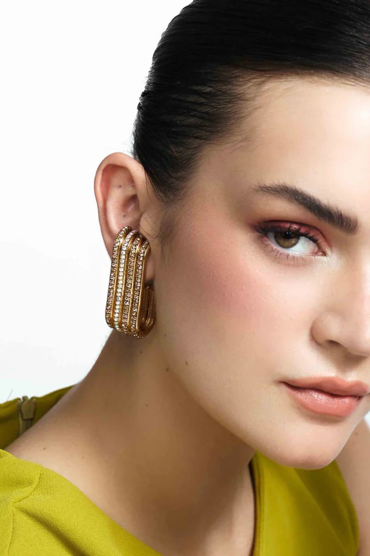 Gold Plated Chaton Stone Dangler Earrings