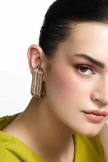 Gold Plated Chaton Stone Dangler Earrings