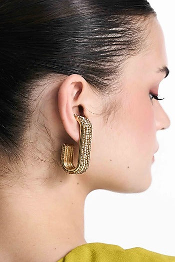 Gold Plated Chaton Stone Dangler Earrings