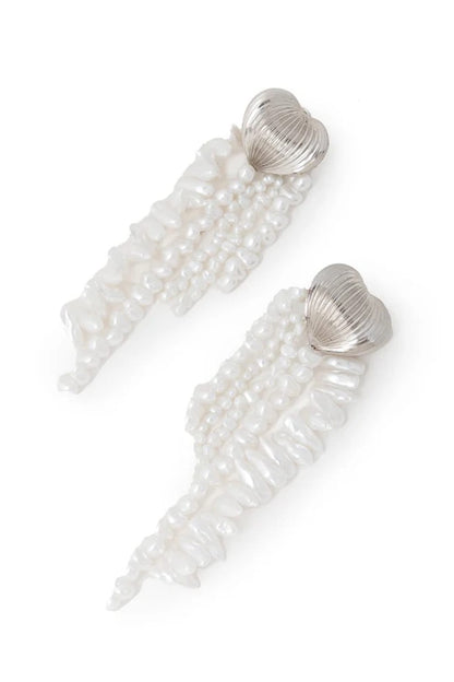 Silver Chrome Finish Faux Pearl Dangler Earrings