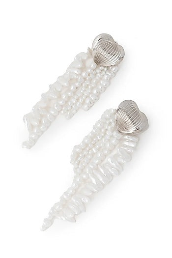 Silver Chrome Finish Faux Pearl Dangler Earrings