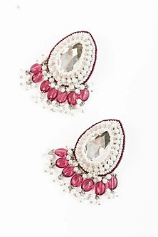 White Finish Pink Stone Dangler Earrings