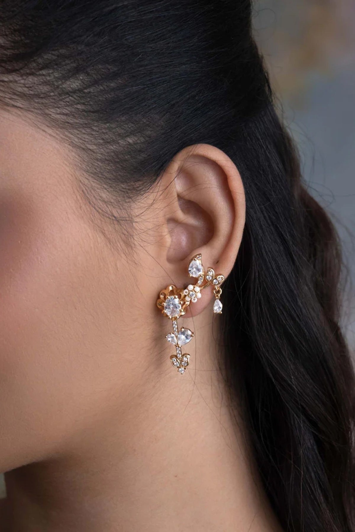 Gold Plated Cubic Zirconia Dangler Earrings