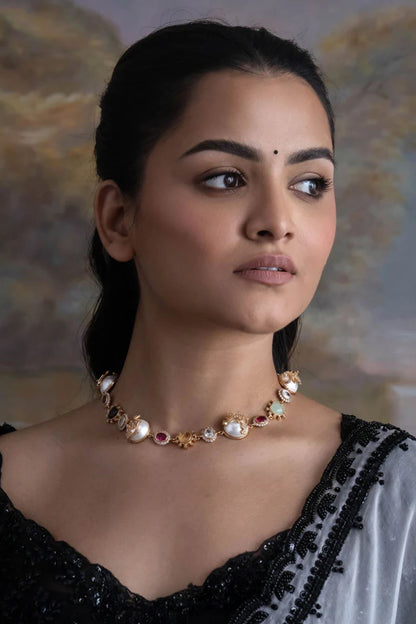 Gold Plated Cubic Zirconia & Faux Pearl Necklace