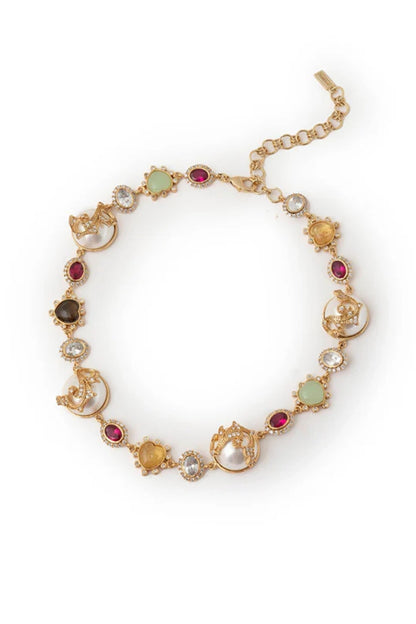 Gold Plated Cubic Zirconia & Faux Pearl Necklace