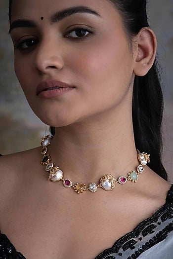 Gold Plated Cubic Zirconia & Faux Pearl Necklace