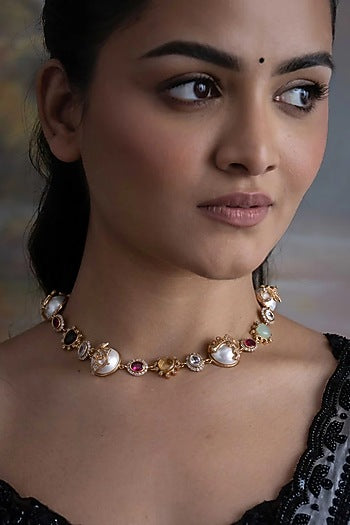 Gold Plated Cubic Zirconia & Faux Pearl Necklace