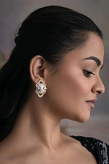 Gold Plated Cubic Zirconia Dangler Earrings With Ear Cuff