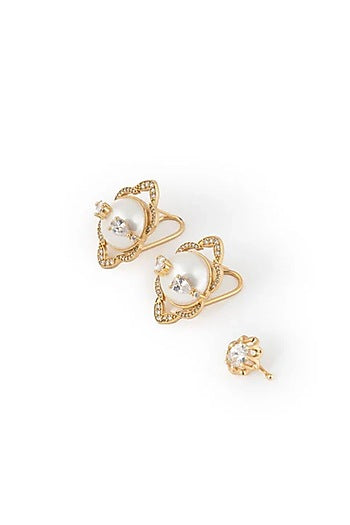 Gold Plated Cubic Zirconia Dangler Earrings With Ear Cuff
