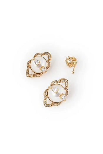 Gold Plated Cubic Zirconia Dangler Earrings With Ear Cuff