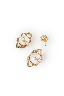 Gold Plated Cubic Zirconia Dangler Earrings With Ear Cuff