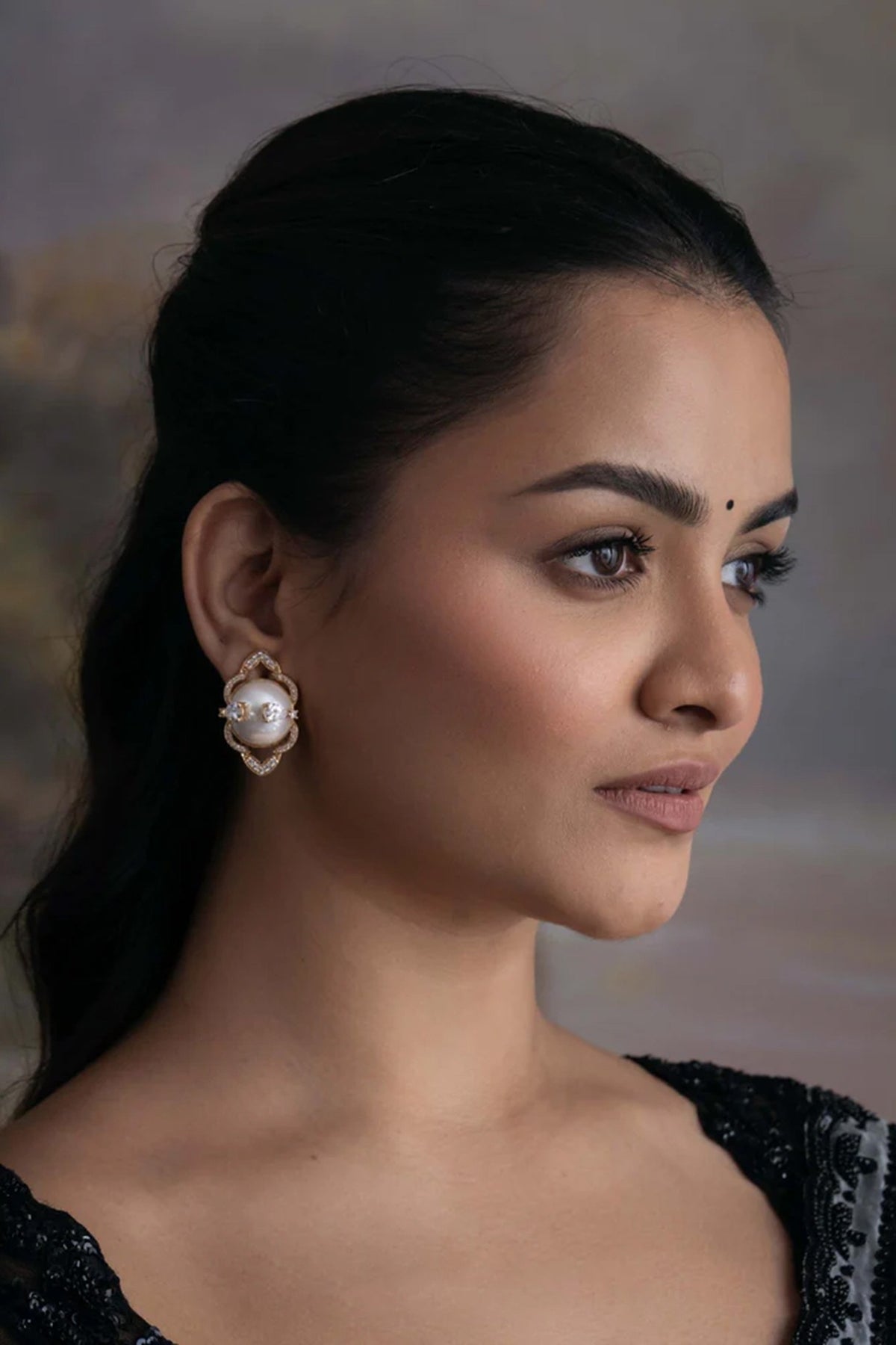 Gold Plated Cubic Zirconia Dangler Earrings With Ear Cuff