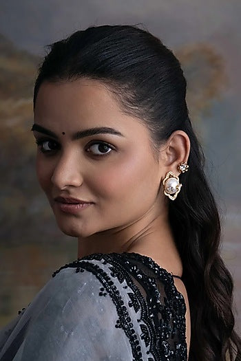 Gold Plated Cubic Zirconia Dangler Earrings With Ear Cuff
