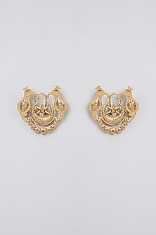 Antique Gold Plated Faux Pearl & Motif Stud Earrings