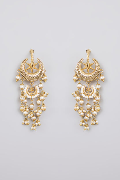 Antique Gold Plated Faux Pearl & Motif Mini Dangler Earrings