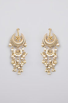 Antique Gold Plated Faux Pearl & Motif Mini Dangler Earrings