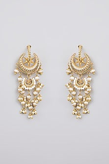 Antique Gold Plated Faux Pearl & Motif Mini Dangler Earrings