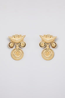 Antique Gold Plated Faux Pearl & Motif Stud Earrings