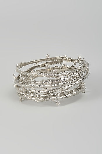 Silver Chrome Finish Bangles (Set Of 6)