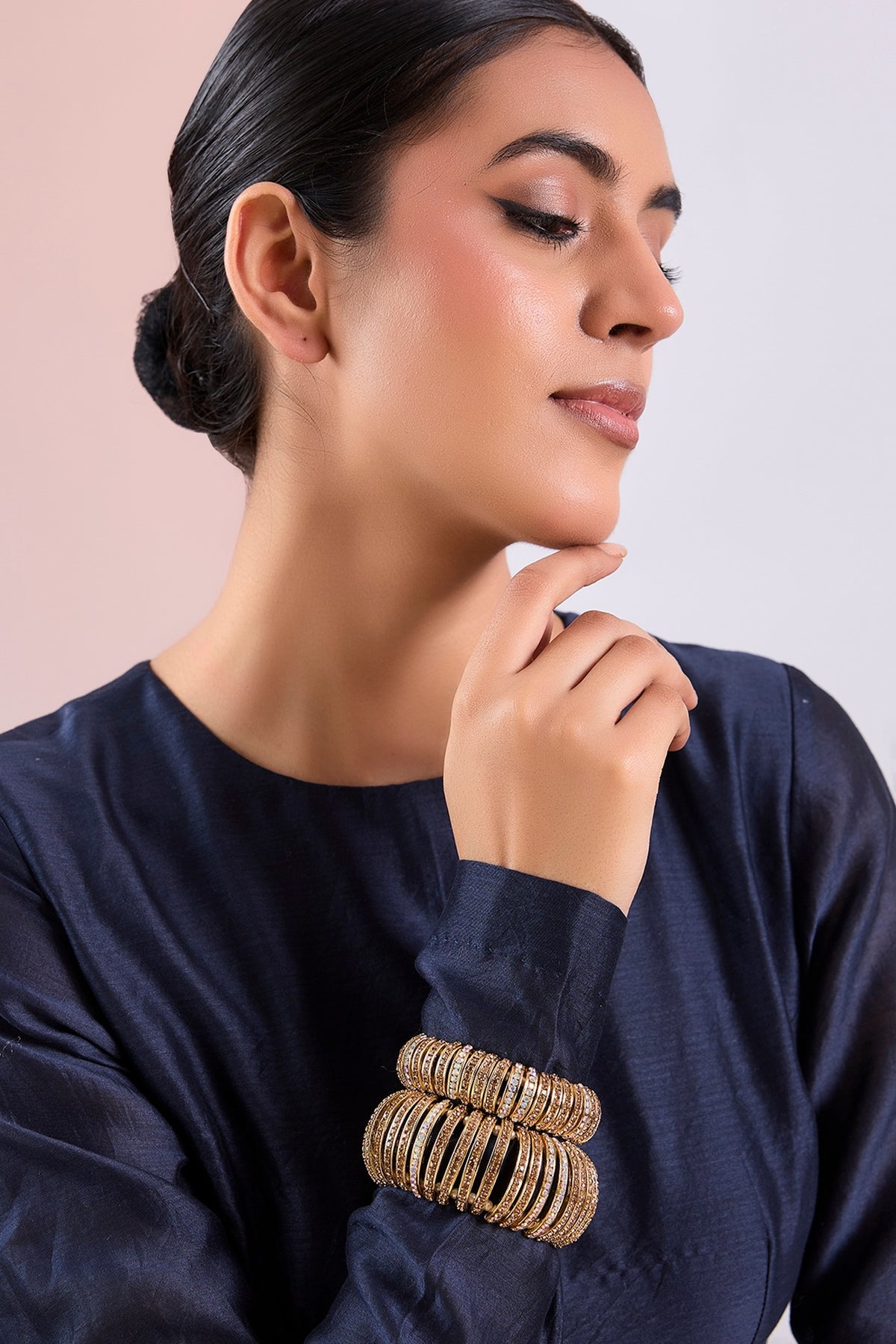 Gold Plated Chaton Stone Bracelets (Set Of 2)