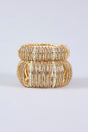 Gold Plated Chaton Stone Bracelets (Set Of 2)