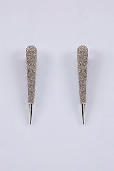 Silver Plated Grey Diamond Needle Earrings
