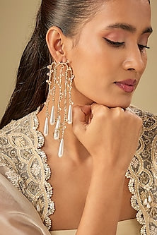 Gold Plated Cubic Zirconia & Faux Pearl Dangler Earrings