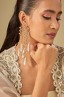 Gold Plated Cubic Zirconia & Faux Pearl Dangler Earrings