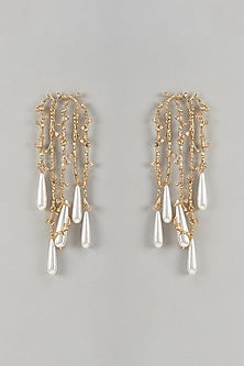 Gold Plated Cubic Zirconia & Faux Pearl Dangler Earrings