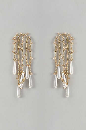 Gold Plated Cubic Zirconia & Faux Pearl Dangler Earrings
