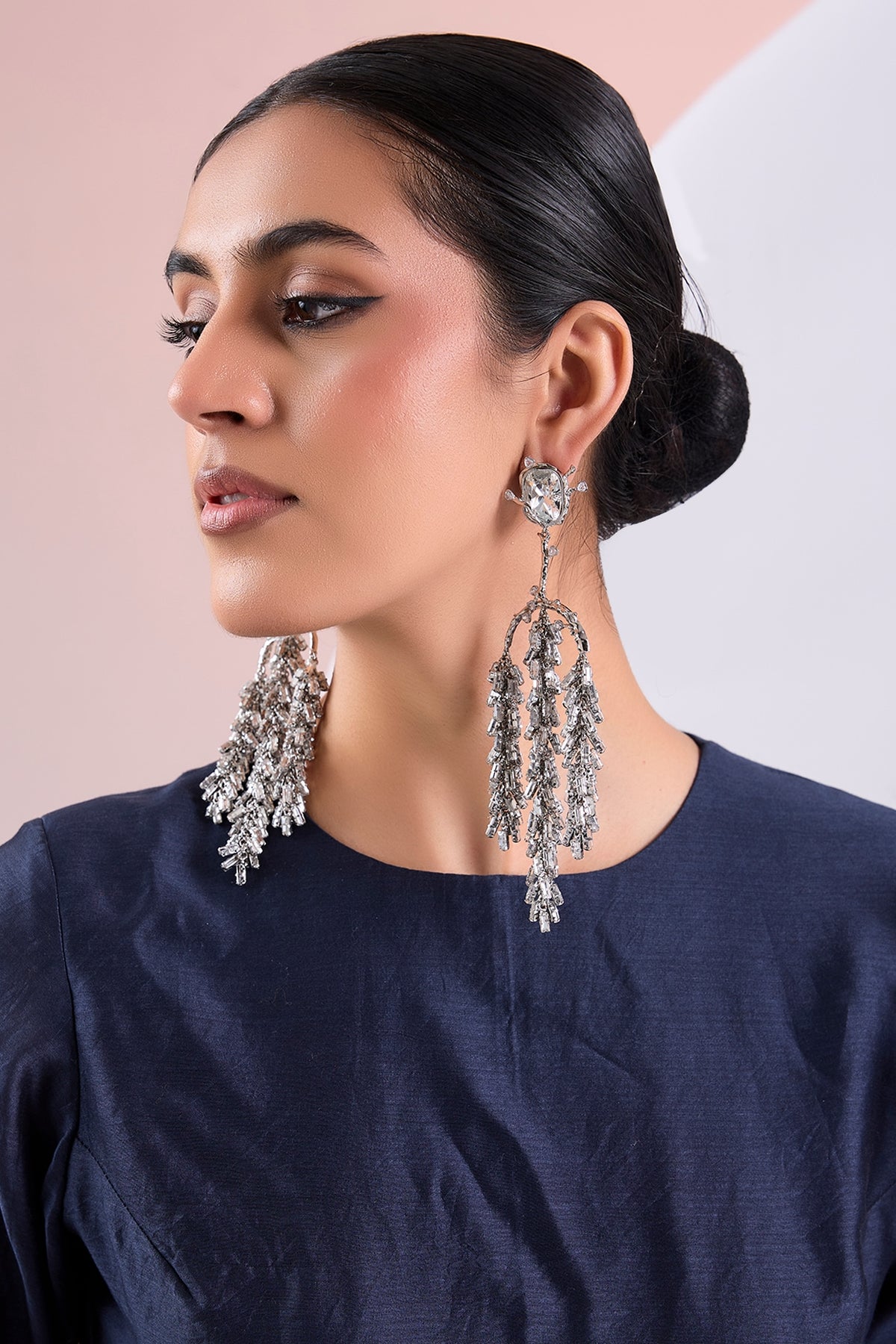 Silver Plated Chaton Stone & Cubic Zirconia Dangler Earrings