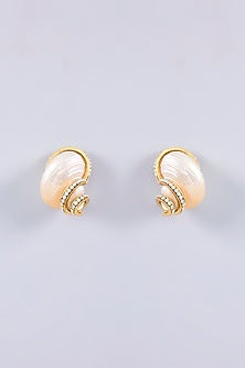 Gold Plated Shell & Chaton Stone Stud Earrings