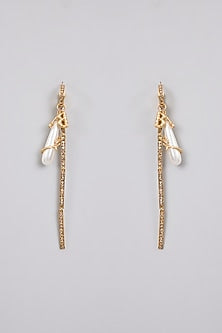Antique Gold Plated Chaton Stone & Cubic Zirconia Dangler Earrings