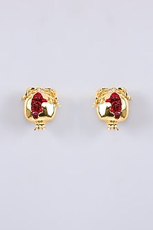 Gold Plated Cherry Agate Stone Stud Earrings