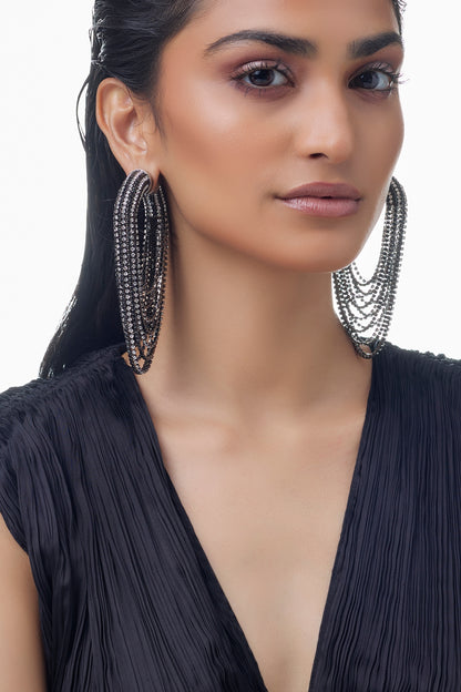Silver Plated Crystal Embellished Dangler Earrings
