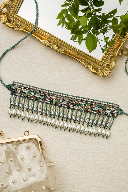 Green Hand Embroidered Choker Necklace